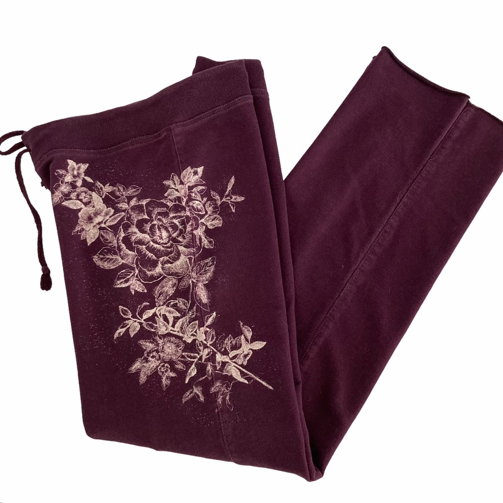 Vintage Y2K Lucky Brand Eggplant Low Waisted Lounge Sweat Pants Rose Floral Sz S